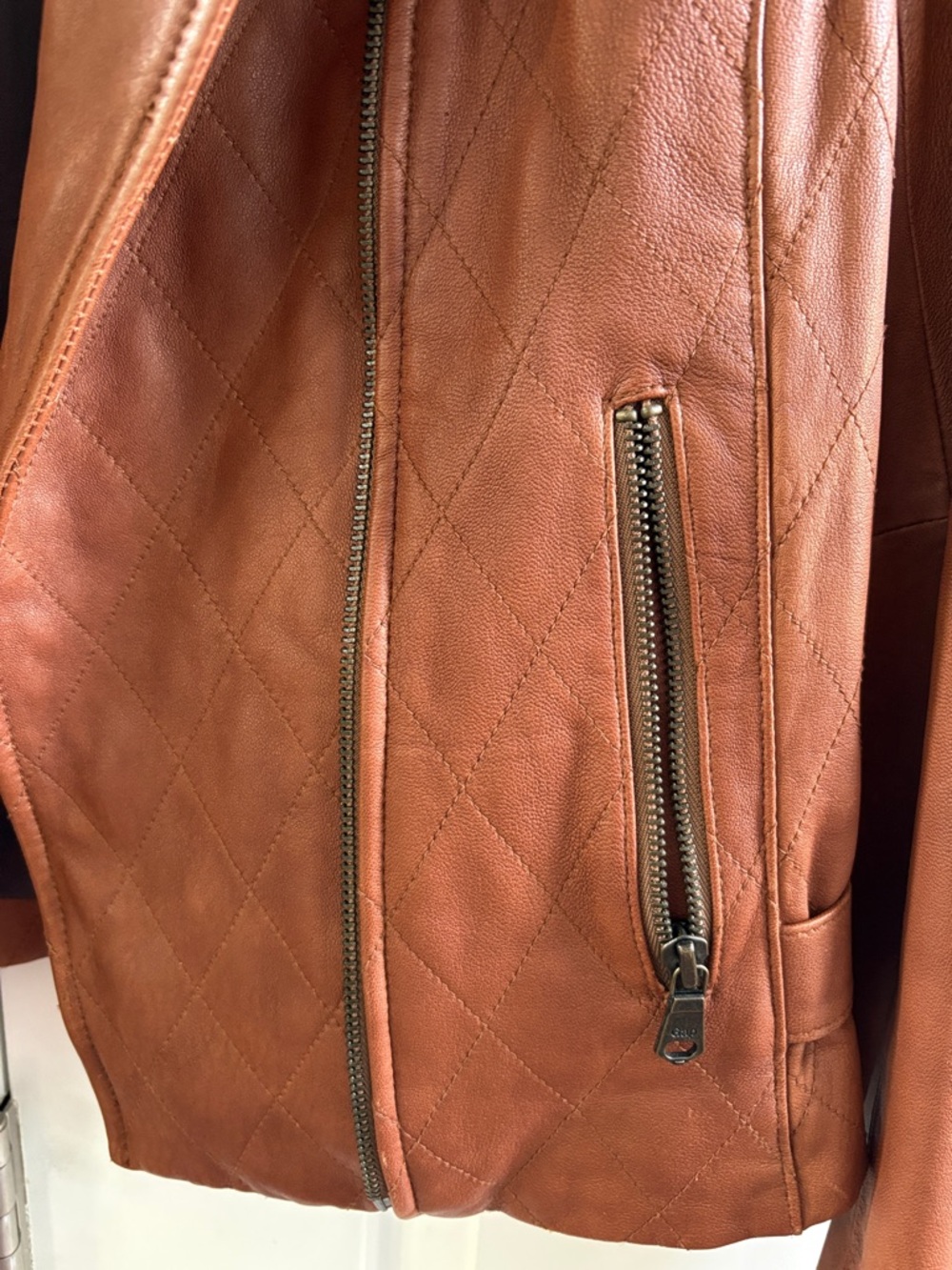 GAP Women's Rust Brown Leather Moto Jacket - Picture 3 of 6